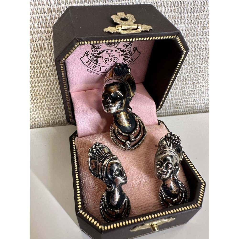Juicy Couture African Queen Tribal Bust Brooch & Earrings Set with Box 056‎ (11)